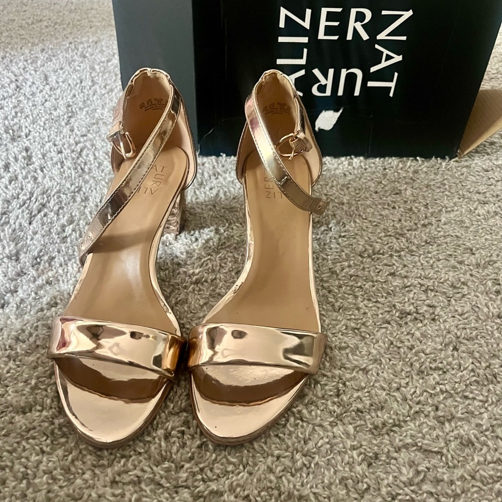 Naturalizer Gold Heels with Stiletto and Ankle Strap - Picture 2 of 5